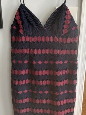 Bardot Striped Knit Slip Dress in Navy and Berry